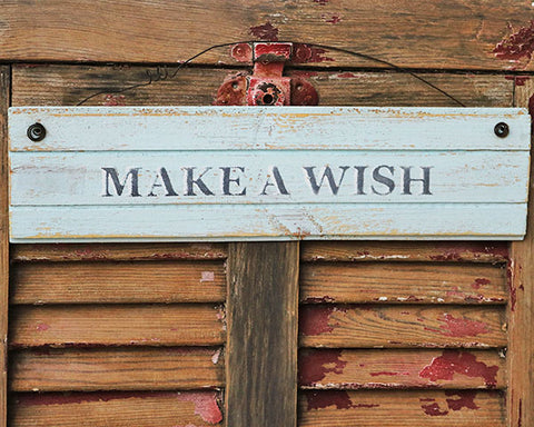 MAKE A WISH - שלט עץ לתלייה - תכלת