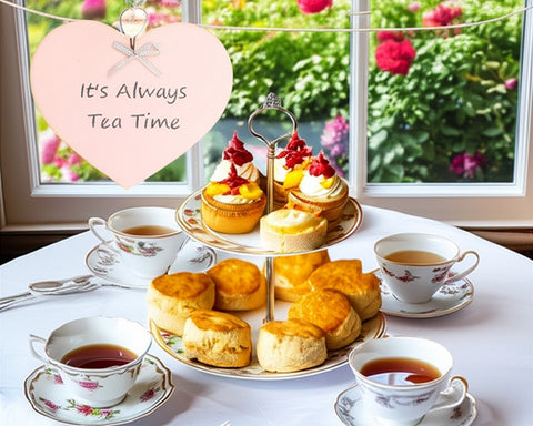 It's Always Tea Time - לב עץ וכיתוב