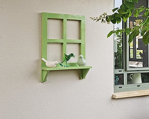 סימון – מדף חלון מעץ מלא שיוסיף נקודת עניין על הקיר - ירוק