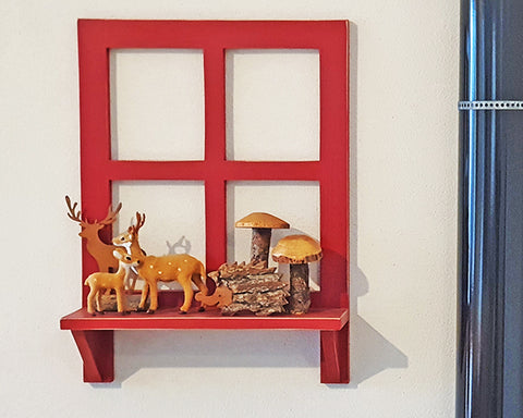 סימון – מדף חלון מעץ מלא שיוסיף נקודת עניין על הקיר  - אדום