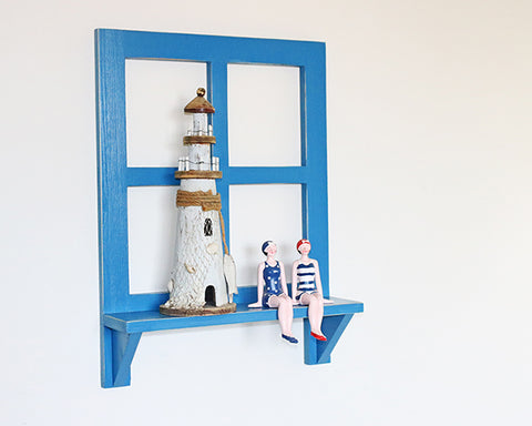 סימון – מדף חלון מעץ מלא שיוסיף נקודת עניין על הקיר - כחול