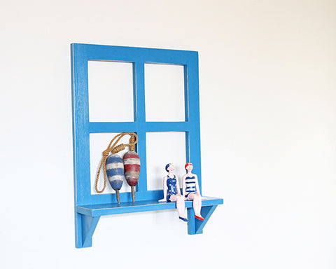 סימון – מדף חלון מעץ מלא שיוסיף נקודת עניין על הקיר - כחול