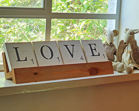 love scrabble style wood sign